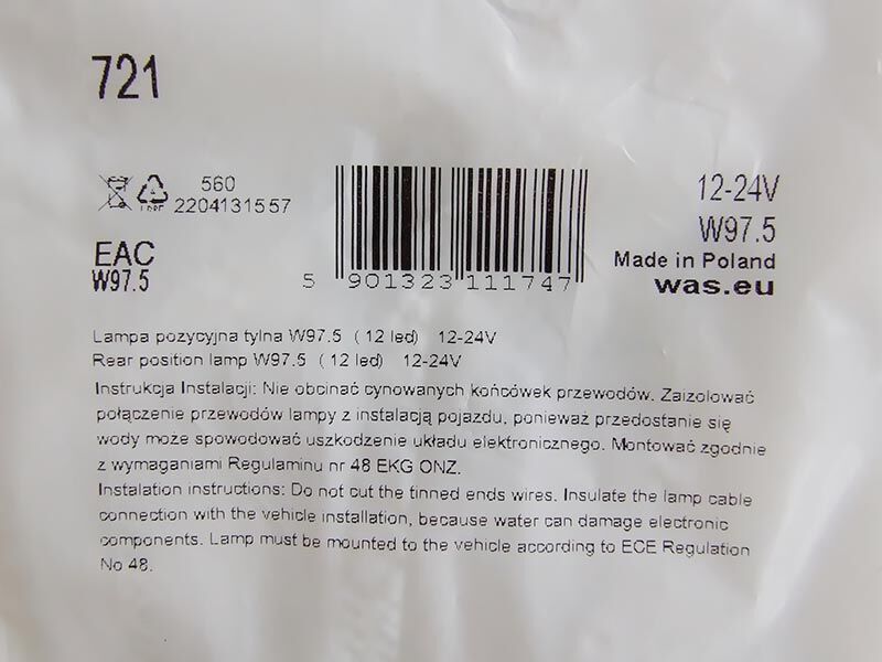 Pozicijska lampa led crvena 390mm 12/24v